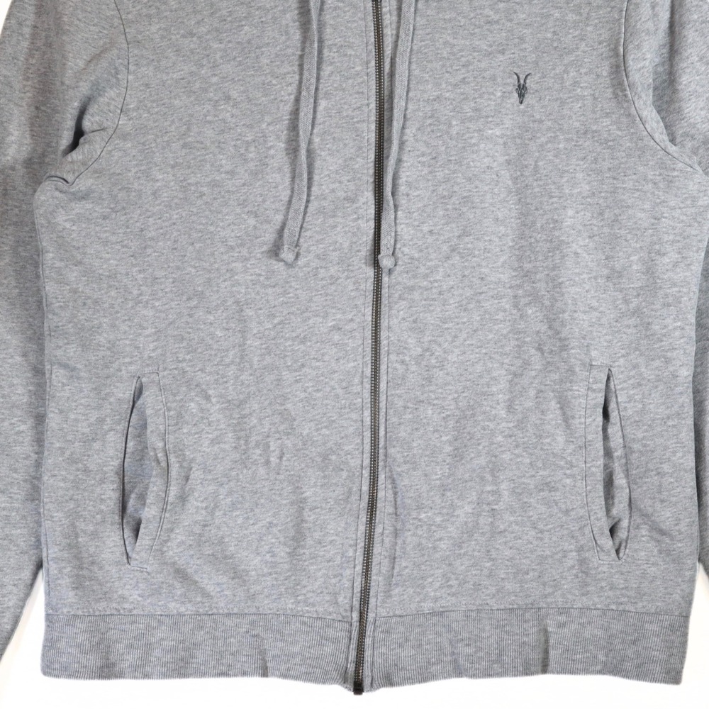 AllSaints Zip Hoodie Mens Large Grey Cotton Ramskull Embroidered Casual Jacket - Picture 5 of 11